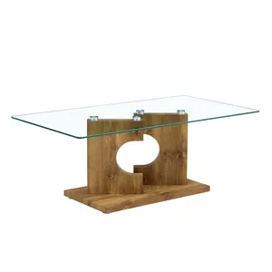 Vendita calda tavolino rettangolare moderno con vetro temperato da tavolo e legno colore MDF gambe