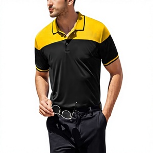 Men's Black Yellow Color Block Slim Fit Cotton Jersey Business for Shirt Short Sleeve Knitted Casual Turn-down Collar Solid - Product Image 6