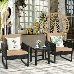 Conjunto de Muebles de Bistró de Ratán para Patio de Tres Piezas con Cojines, Conjuntos de Jardín - Product Image 2