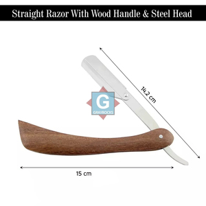 Navaja de Afeitar Clásica de Acero Inoxidable con Mango de Madera para Barbería y Peluquería - Product Image 1
