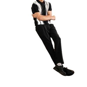 Camiseta Polo para Hombre, Negra y Blanca, con Rayas Verticales, Cuello en V Abierto, Premium de Verano, con Logotipo Personalizado - Product Image 4