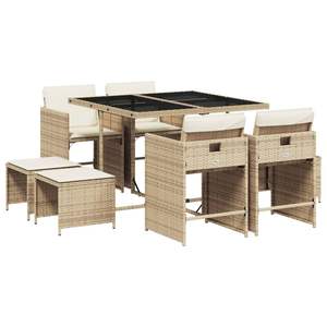 Juego de 8 Sillas de Comedor de Ratán Sintético PE Beige, Plegables, Medianas, para Jardín - Product Image 2