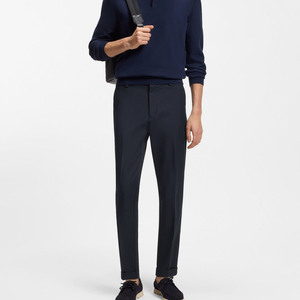 Nouveau pantalon droit pour homme, coupe ajustée, en polyester mi-lourd, décontracté chic, avec poches latérales, infroissable, devant plat, fermeture éclair. - Product Image 1
