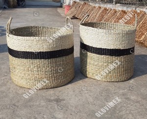 Panier de rangement rond rustique en jonc de mer écologique, lot de 2 ou 3, naturel, pour la maison et la lessive, vente en gros directe usine - Product Image 2