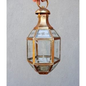 On Sale <b>Brass</b> Hexagonal <b>Lantern</b> with Etched Glass Panels for Home Decoration Durable Finish - Product Image 1