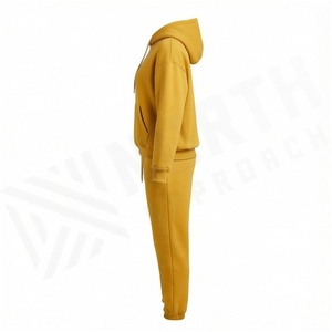 <b>Women</b> 100% Cotton Hooded Sweatshirt & <b>Jogger</b> Pants <b>Set</b> Solid Color Loose Fit Casual Tracksuit Autumn Full Length Drawstring - Product Image 3
