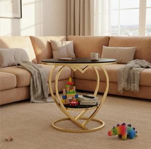 Modern Round Console <b>Table</b> with <b>Marble</b> <b>Top</b> and Brass Pedestal Base for Living Room Furniture - Product Image 1