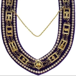 OES - Regalia Rhinestones Chain Collar - Gold/Silver on Purple + Free Case Gold or Silver Plated - Product Image 1