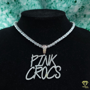 Custom " Pink " <b>Letter</b> Pendant Necklace Iced Out Moissanite Diamond Tennis Chain Hip Hop Jewelry - Product Image 6