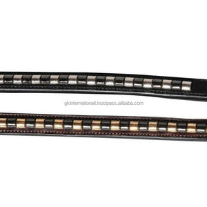 Nouveau design tout forme rembourrée en cuir noir bande de front de cheval incrustée d'argent ou de métal doré bride bande de front pour chevaux - Product Image 3