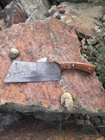 Handgesmeed Damascus staal cleaver mes, slager- en koksmes met olijfhouten handvat, keuken cleaver voor het snijden van vlees