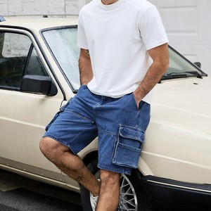 Shorts cargo en jean pour homme ODM, taille haute, délavage moyen, coton, style décontracté d'été avec poches, entièrement personnalisables OEM - Product Image 2