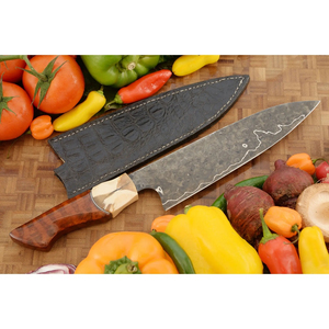 Couteau de Chef Burraq Personnalisé Fait Main en Acier Carbone, Lame de 8 Pouces, Épaisseur 3,0 mm, Manche en Bois, Entretien et Rangement Faciles, Idéal Cadeau - Product Image 6