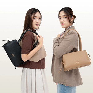 Bolso de Hombro Hody para Mujer, de Cuero Genuino, Asa Suave, Color Marrón, con Lazo, Dos Correas, Cierre de Cremallera, Diseño Minimalista, para Cosméticos - Product Image 6