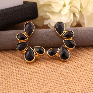 Handmade Gold plated Stud <b>Earrings</b> Gemsstone Black onyx <b>Earrings</b>. Teardrop Gemstone Jewelry - Product Image 1