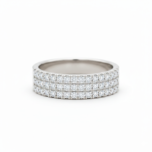 Bague éternelle empilable sculptée classique à trois rangs large avec diamants de laboratoire ronds TCW 3,40 carats en or massif 10K 14K 18K - Product Image 2