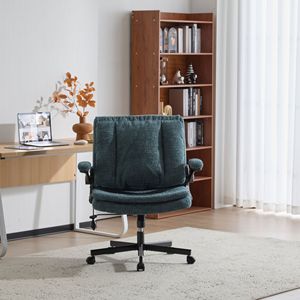 Chaise de bureau ergonomique à jambes croisées avec dossier rabattable et support lombaire dynamique à coussin d'air, siège large et accoudoirs rabattables pour usage au bureau - Product Image 1
