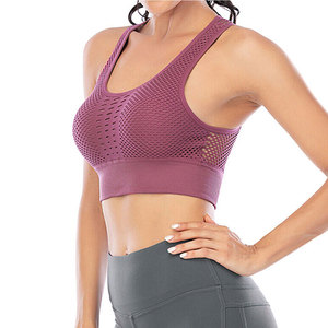 Women Sports Bra Racerback <b>Mesh</b> Hollow Out Back Breathable Yoga <b>Top</b> High Support Seamless Solid Color <b>Plus</b> <b>Size</b> Quick Dry - Product Image 1