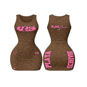 Babes <b>Women's</b> Sexy Eco-Friendly Breathable Purple Sleeveless O-Neck High Waist Letter Print Tank Dress Clubwear Skinny Fit - Product Image 6