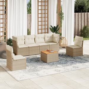 Conjunto de Sofá de Jardín Beige con Asientos Acolchados, Muebles de Exterior de Diseño Contemporáneo, Resistentes a los Rayos UV, de Ratán PE y Espuma de Alta Densidad - Product Image 1