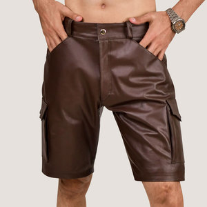 Nuevos pantalones cortos de cuero para hombre, personalizados, casuales y deportivos, con cordón ajustable, en venta. - Product Image 1