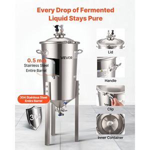 Fermentatore Secondario Conico Tutto-in-Uno da 30L/8 Galloni in Acciaio Inox con Pressione di 15 PSI per Attrezzature di Produzione di Vino e Birra - Product Image 4