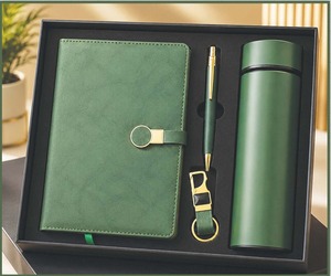 Set de Regalo Empresarial Ecológico con Cuaderno de Cuero PU, Bolígrafo, Llavero y Termo en Caja - Product Image 1