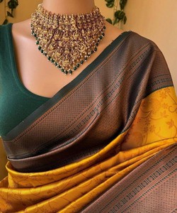Sari en soie Litchi RICH LOOK avec broderie, chemisier non cousu, tenue de fête, prix de gros, vêtement ethnique multicolore - Product Image 1