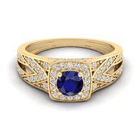 REYES Großhandelspreis 14K 18K Massivgold Rundschliff 0,4 Karat Blauer Saphir Edelsteinring GRA-Zertifizierter Moissanit Feiner Schmuck