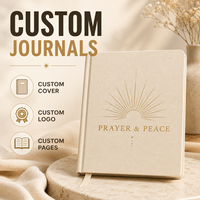 LABON Carnet de réflexion biblique et de prière en lin ivoire, avec feuille d'or et motif soleil rayonnant, pour l'étude de la Bible
