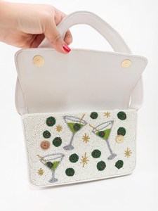 Sac à main rectangulaire en perles de verre blanches faites à la main avec motif Martini brodé en polyester, lavable, pour usage quotidien - Product Image 6