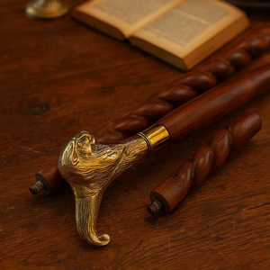 Bâtons de marche rustiques modernes en bois naturel écologique avec poignée en laiton poli, idéaux pour les cadeaux - Product Image 1