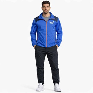 Veste coupe-vent bleue personnalisée pour homme – Légère, imperméable, style streetwear, fournisseur en gros aux États-Unis - Product Image 1