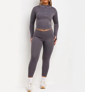 Beautiful Women's 2-Piece Gym Set long Sleeve Zipper Jacket and High-Waisted <b>Leggings</b> for Workout Yoga and Fitness Training - Product Image 4