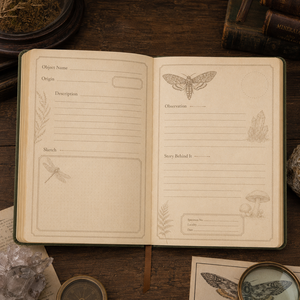 Carnet de notes LABON Cabinet Curiosities en PU vert forêt avec feuille d'or motif papillon et pages d'observation des spécimens - Product Image 4