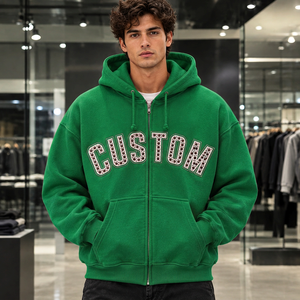 <b>Mens</b> Custom Metal Zipper Hoodie Premium Cotton <b>Fleece</b> Streetwear <b>Jacket</b> Bulk Wholesale Manufacturer OEM Supplier bulk streetwear - Product Image 3