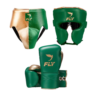 Nouvel ensemble d'équipement de boxe en cuir vert et or pour l'entraînement de la lutte en vol, comprenant un casque, une protection inguinale et des gants à lacets, pour adultes - Product Image 1