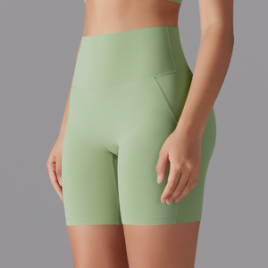 Shorts de Yoga Sencillos de Cintura Media para Mujer, Color Sólido, Sin Costuras, Spandex, Poliéster, Elásticos en Cuatro Direcciones, para Entrenamiento, Gimnasio, Fitness, Running, Ciclismo - Product Image 3