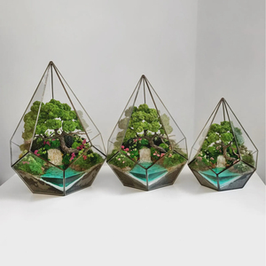 <b>Clear</b> Glass Black Metal Contemporary Handicraft Durable Framed Terrarium Planter <b>Vase</b> for Living Room Luxury Home Table Decor - Product Image 1