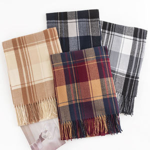Women Fashion Autumn Plaid Acrylic Scarf Long Thermal Insulation Classic Style Winter Warm Oversized Knit <b>Shawl</b> with Tassel - Product Image 1