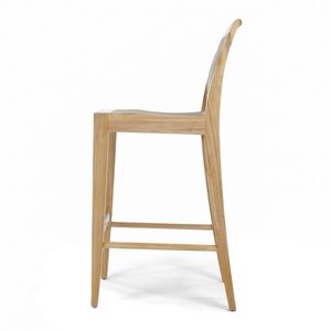 Modern Wood Bar <b>Stool</b> With Backrest Solid Teak <b>Outdoor</b> Dining Chair Counter Height Home Furniture - Product Image 2