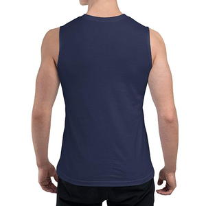 Men's Solid <b>Navy</b> Blue Sleeveless Tank <b>Top</b> Casual Style 100% Cotton Breathable Knitted Fabric - Product Image 3
