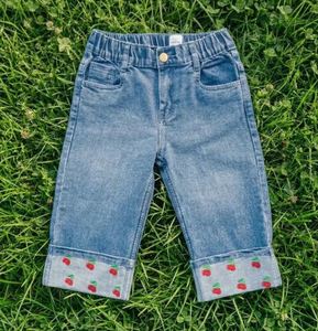 High <b>Waist</b> Cropped Capri <b>Jeans</b> Casual and Streetwear Cherry Print Turn-Up From India Supplier At Best Price Cropped Capri - Product Image 1