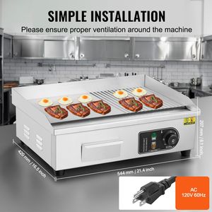 Plancha Eléctrica Comercial de 1600W, Acero Inoxidable, Temperatura Ajustable de 122-572F, 21.26x11.81x0.39in, Enchufe Estadounidense - Product Image 5