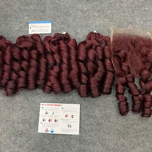 [Gran Tendencia] Paquetes de Cabello Vietnamita Virgen Rizado y Voluminoso Rojo Vino Súper Doble Trama 100g Textura de Cabello Virgen para Peluca Personalizada - Product Image 1
