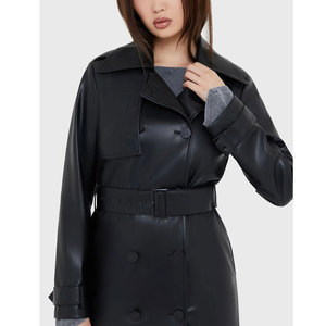 Manteau long noir moderne pour femme, double boutonnage, style gothique, en similicuir, sur mesure, vente en gros 2026 - Product Image 3