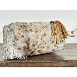 New Arrival 2026 Latest Designer Hair on Cowhide Leather Tassel Zipper <b>Toiletry</b> Bag Makeup Cosmetic <b>Storage</b> Travel Organizer Box - Product Image 1