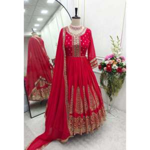 ชุดออกงานปาร์ตี้สีแดงของผู้หญิงพร้อมชุดหรูหรา Dupatta ดีไซน์สวย - Product Image 4