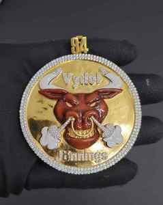 Pendentif Vydell Tête de Taureau en Or 24K avec Sertissage de Strass, Breloque Hip-Hop pour Hommes - Product Image 2