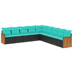 Ensemble de canapés de patio en polyrotin noir, 9 pièces avec coussins, meubles d'extérieur, style contemporain - Product Image 4